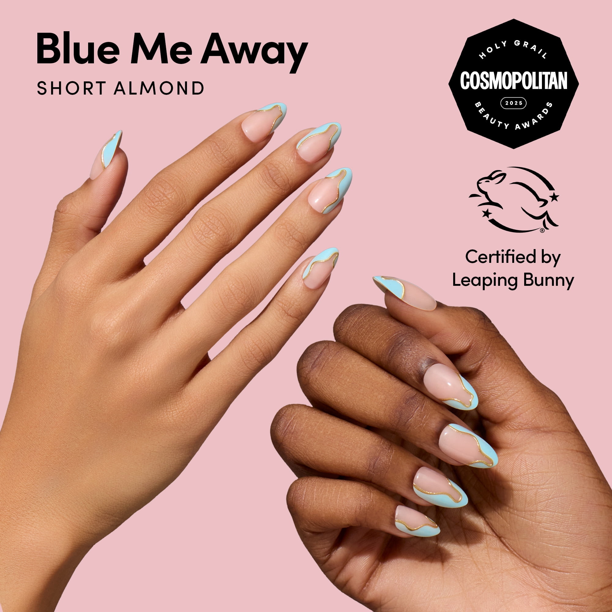 DIGI by Glamnetic Short Almond Artificial Press-on Nails, Blue Me Away, 24 Pieces