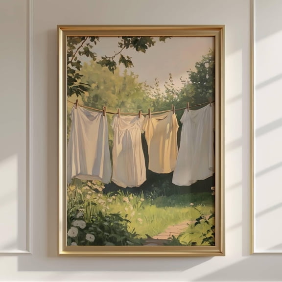 Clothesline Print: Vintage Laundry Room Art Modern Laundry Room Decor Farmhouse Antique Summer Decor UNFRAMED Poster, Wall Art for Decor, Present, 8x12