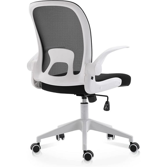 Office Chair with Foldable Backrest, Home Office Desk Chairs with Wheels and Flip-Up Arms, Breathable Mesh Chair Mid Back Computer Chair Swivel Desk Chair for Home Meeting Room (White-A)
