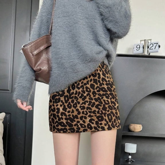 Leopard Print High-Waisted Mini Skirt For Women, Bodycon Fit