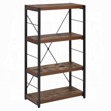 TK Industrial Style 1pc Bookshelf Black Metal Frame Wooden Weathered Oak Finish Home Office Furniture