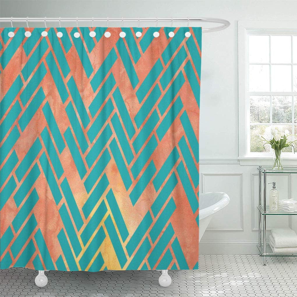 SUTTOM Orange Herringbone Geometric Watercolor Sunset Teal Yellow Aqua