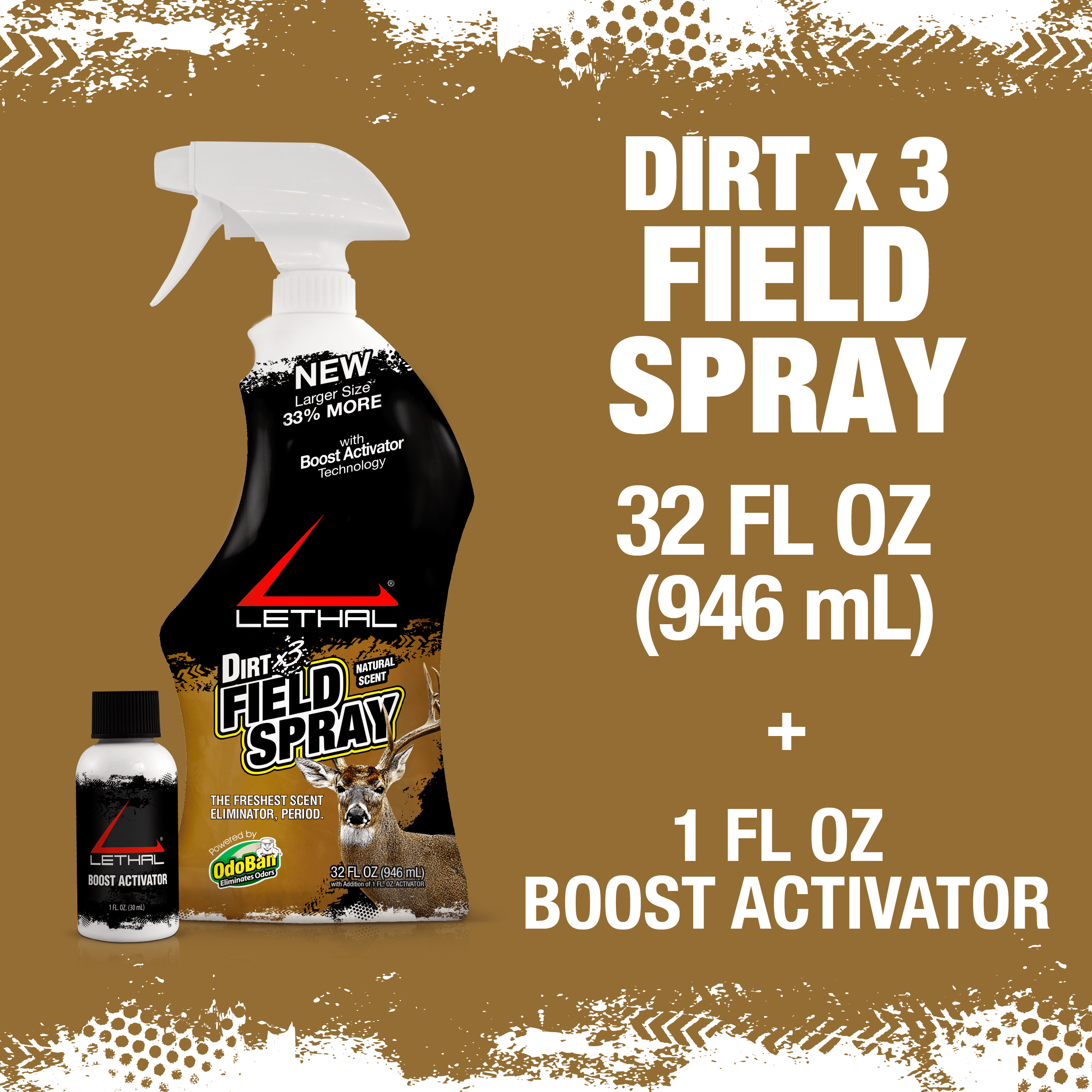 Lethal Original Field Spray and Dirt x3 Field Spray Cover Scent Bundle, Human Scent Eliminating Agent for Hunting Clothes, Gear, and Equipment, 32 Ounce Spray Bottles, 1 of Each