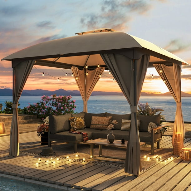 LAUSAINT HOME 10'x10' Outdoor Gazebo, Unique Arc Roof Design and ...