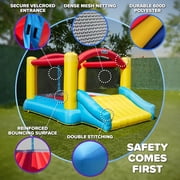 Sportspower inflatable bounce house with slide for kids, indoor outdoor bouncy castle jumper, blow up jump house with air blower, backyard playground, ASTM certified, Heavy Duty, My first Jump N Play