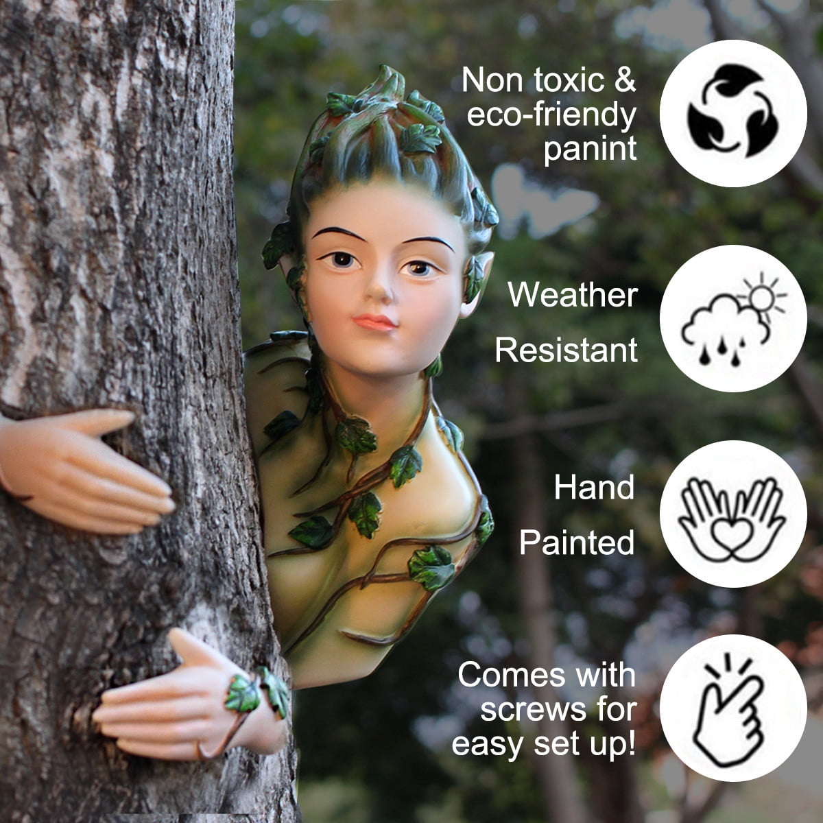 Resin Hand-Painted Forest Elf Tree Peeker Sculpture, Whimsical Outdoor Garden Decor, Funny Yard Statue for Nature Lovers, 5.7x3.93x8.66 Inch, Weatherproof Gardening Gift for Home & Patio