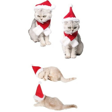 2PCs Pet Cat Dog Santa Hat+Scarf Christmas Xmas Red Holiday Costume