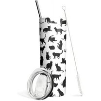 Cat Tumbler, Black Cat Gifts for Cat Lovers, Cat Cup/Travel Mug, Cat Lover Gifts for Women, Cute Black Cat Ornament/Things, Cute Coffee Tumbler for Women, Kawaii Cat Cup- 20 Oz Cat Insulated Tumbler