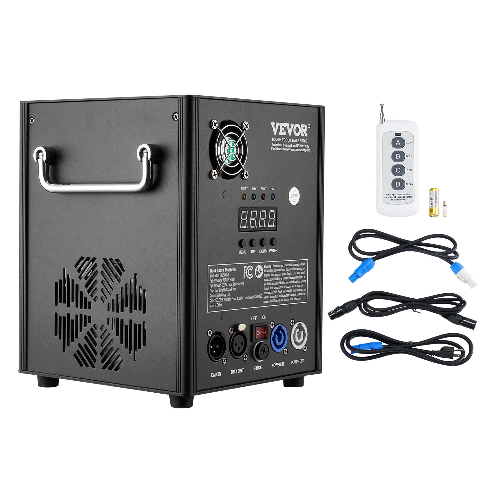 VEVOR Cold Spark Machine, 500W Output Fireworks Controller, 6.6-13ft Adjustable Height,with Advanced DMX System,LED Screen,Portable Handle,HeavyDuty Aluminum Alloy for Stage DJ Wedding Event,Party