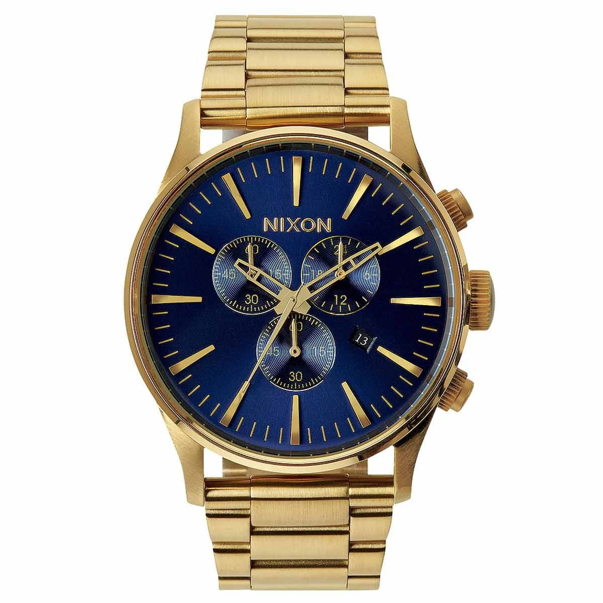 Nixon Men's A3861922 Sentry Chrono Blue Dial Yellow Gold Plated