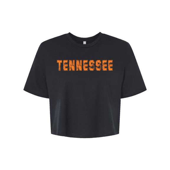 Trenz Shirt Company Womens Tennessee Football Team Color Tennessee Orange Distressed Tennessee State Name Rocky Top Jersey Crop Tee-Black-small