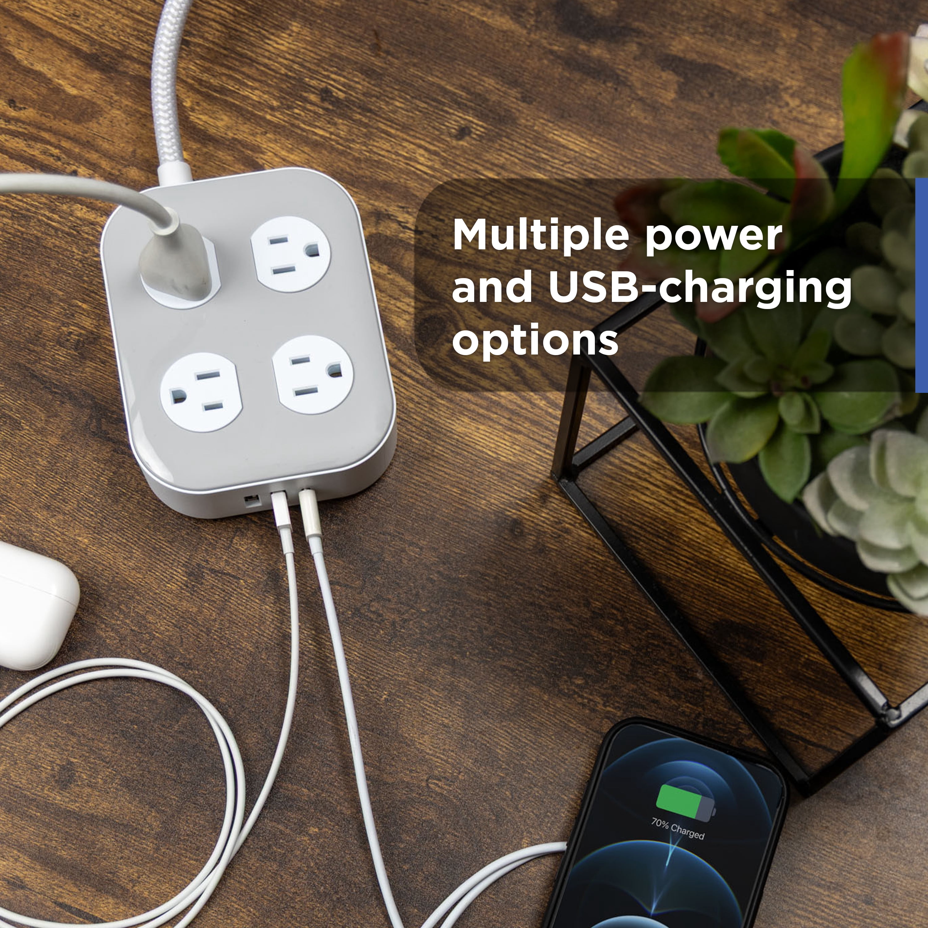 GE 8 Outlet Surge Protector Power Strip with USB‑A and USB‑C, 1500 Joules, 6ft Braided Cord