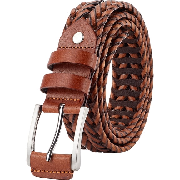44-7/8 Inch Casual Woven Leather Belt Mens Belts Leather Dress Belt Men's Imitation Leather Woven Solid Alloy Buckle Hand Belts Gift for Jeans Golf