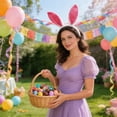 thumbnail image 5 of Ovzne Easter Bunny Ears Headband – Blue Fleece Hair Hoop with Spring Flowers for Holiday Parties, 5 of 6