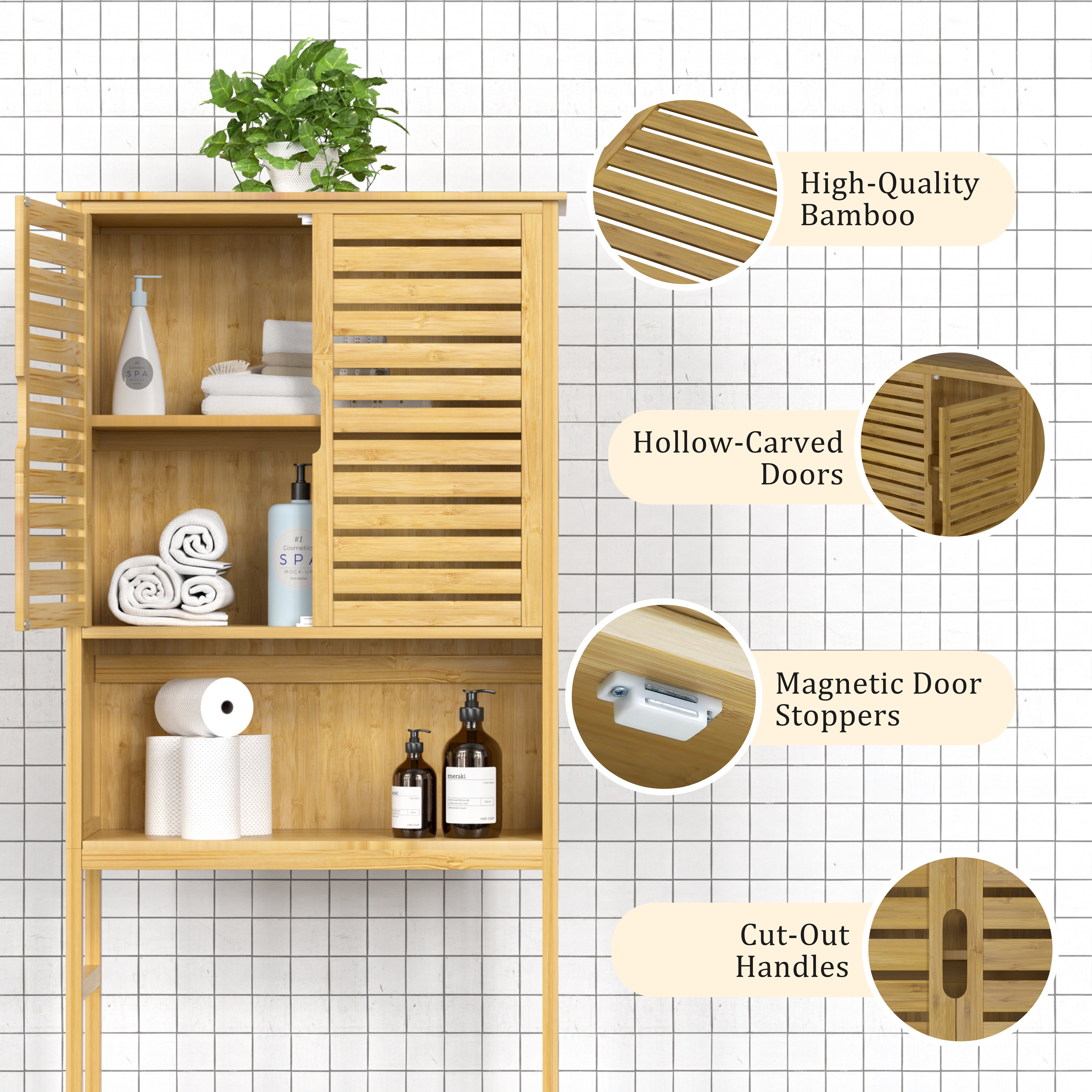VEIKOUS Over the Toilet Storage Cabinet, Bathroom Organizer W/ Shelves Space Saver, Natural