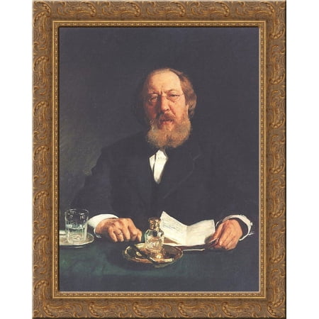 Portrait of poet and slavophile Ivan Sergeyevich Aksakov 20x24 Gold Ornate Wood Framed Canvas Art by Repin, Ilya