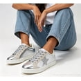 thumbnail image 6 of LUCKY STEP Stylish Star Low Top Lace Up Sneaker Comfort Walking Shoes,Silver PU,Womens, 6 of 10