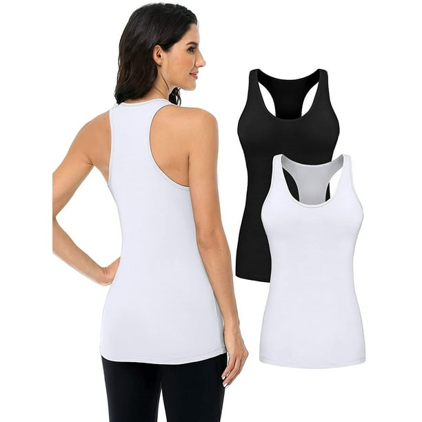Charmo Women's Camisole Cotton Tank Top with Shelf Bra Wide Strap Basic  Undershirt Pack 2 