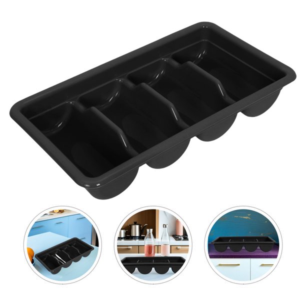 GOOHOCHY Organizador De Utensilios De Cocina Negro Con 4 Compartimentos En Plástico Espacio Y Fácil Limpieza