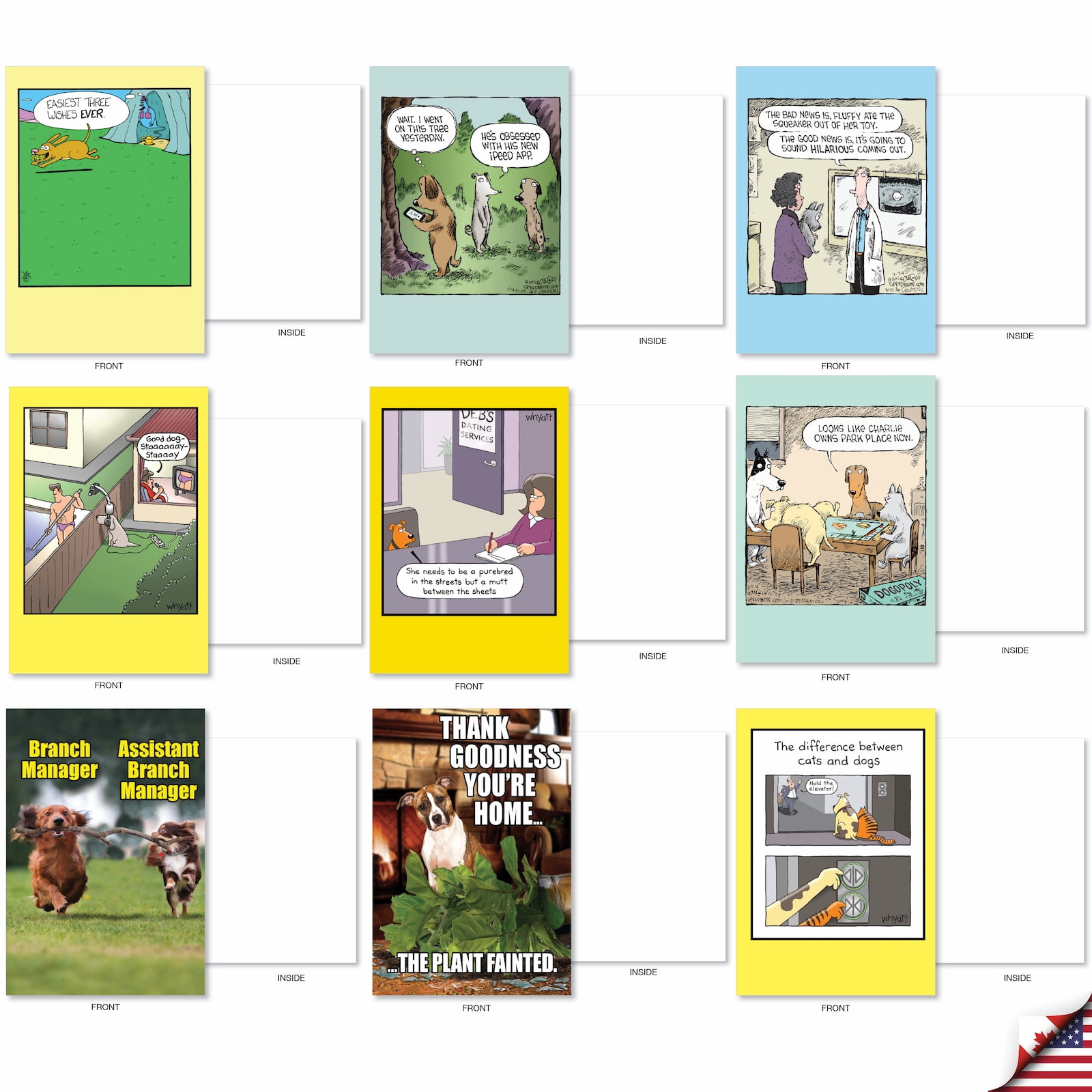 NobleWorks 36 Assorted Box Set Funny Blank Greeting Cards w/5 x 7 Inch Envelopes (36 Designs, 1 Each) Blank All Occasions Barking Blanks AC7753OCB-B1x36