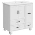 thumbnail image 3 of LIKIMIO 30" Bathroom Vanity with Ceramic Sink Combo, White Bathroom Storage Cabinet with Hair Tool Pull-out Drawer, 4 Solid Legs, 4 Drawers, Freestanding Wooden Modern Bathroom Cabinet, 3 of 13