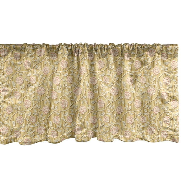 Ambesonne Shabby Flora Window Valance, Romantic Rose Petal, 54" X 18", Pink and Yellow