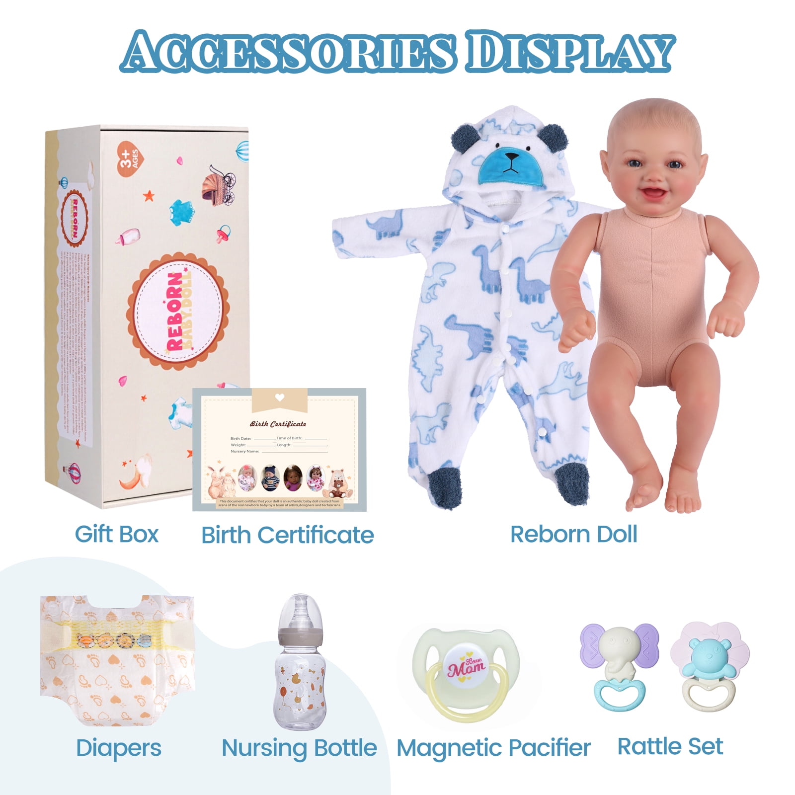 RSG Reborn Baby Dolls Boy, 17 Inch Adorable Smile Real Life Poseable Lifelike Doll for Boy Soft Vinyl and Cloth Body Baby Dolls with Clothes and Toy Gift for Kids Age 3+