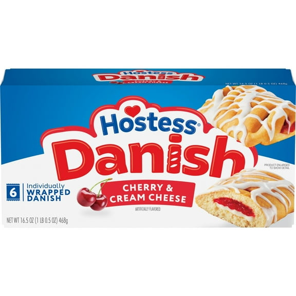 Hostess Danish Pastries, Cherry Cheese Artificially Flavored Filling, 16.5 oz Box (6 Snacks)