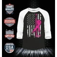 thumbnail image 2 of Shop4Ever Men's Pink Ribbon American Flag Breast Cancer Awareness Raglan Baseball Shirt X-Large Black/White, 2 of 4