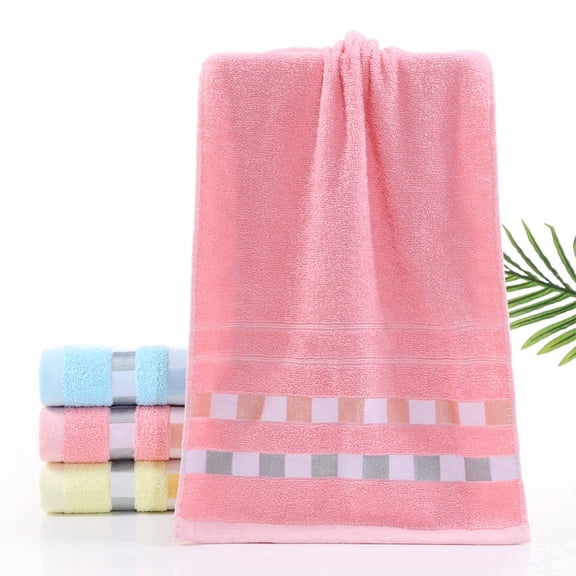Striped Bath Towel 29.5x13.7in | Super Absorbent Polyester | Soft Thick Quick Dry | Pink Blue Yellow | Multipurpose for Bathroom, Gym, Beach, Spa, Travel