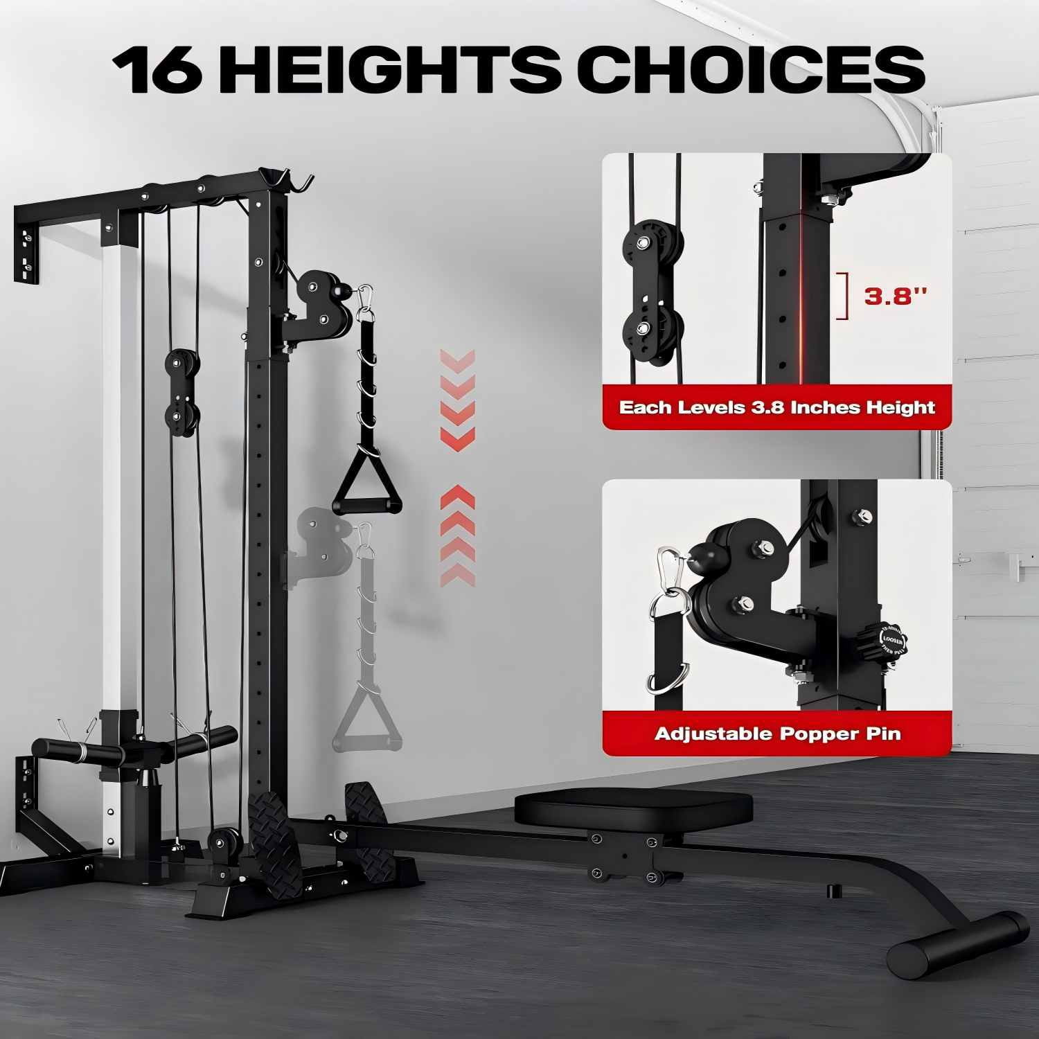Cable Crossover Machine,Lat Pull Down Machine with Adjustable 16 Positions Dual Pulley System,Wall Mounted Pulley Tower functional traine for Home Gym Fitness
