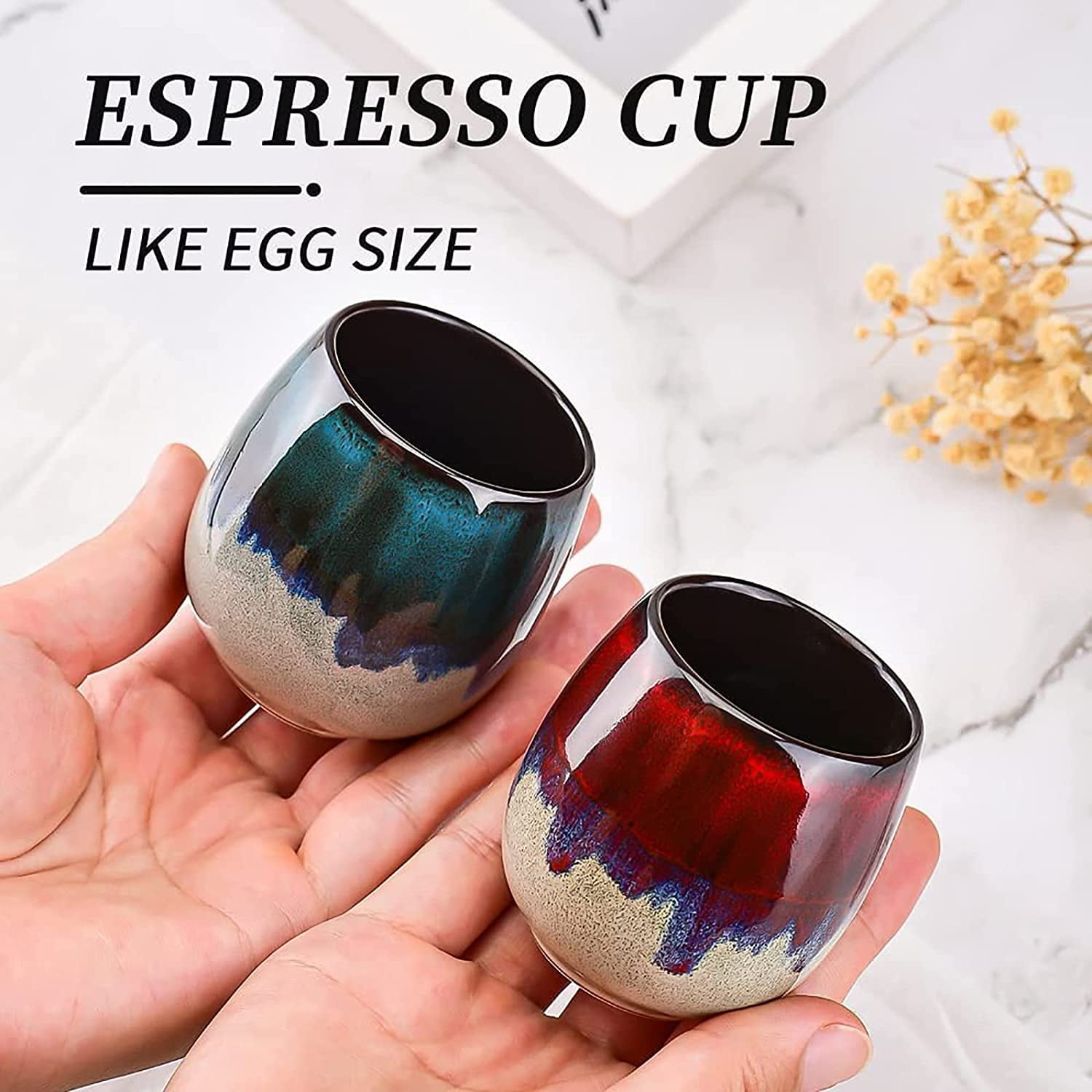 Danceemangoos Ceramic Espresso Cup Kiln Espresso Mug Demitasse Cups Flowing Glaze Teacup Cappuccino Cups Kung Fu Tea Set Mate Cup Set of 4 Handless