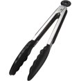 thumbnail image 1 of Pinzas de cocina profesionales, pinzas para barbacoa en acero inoxidable y silicona de grado alimenticio, pinzas de cocina resistentes al calor - 26,5 cm negras, 1 of 5