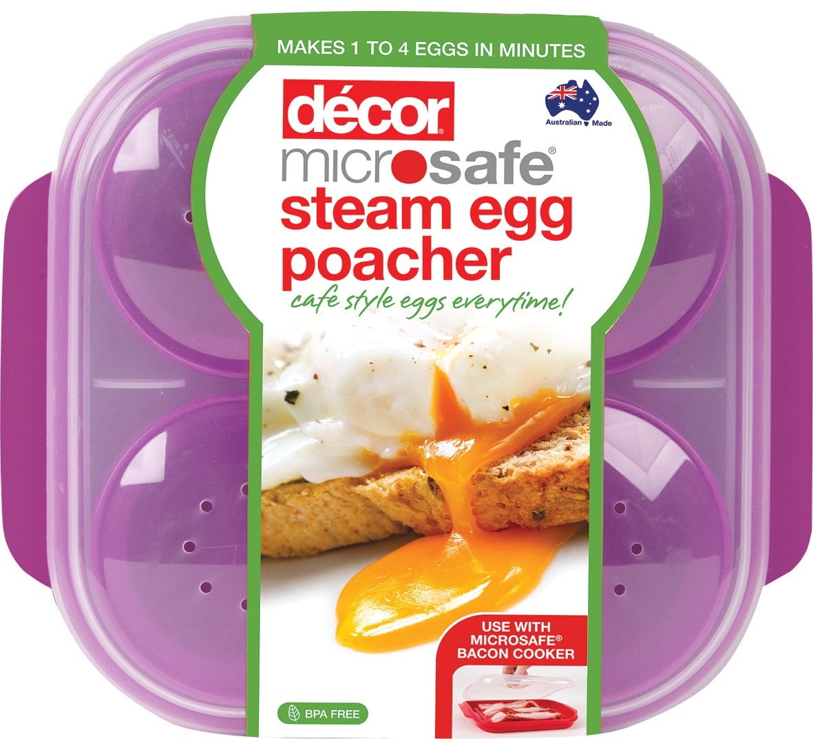 Decor Microsafe Bacon Cooker & Steam Egg Poacher Microwave Cooking Set, Purple