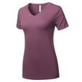 thumbnail image 2 of A2Y Women's Basic Solid Premium Rayon Short Sleeve V-neck T Shirt Tee Tops Egg Plant L, 2 of 6