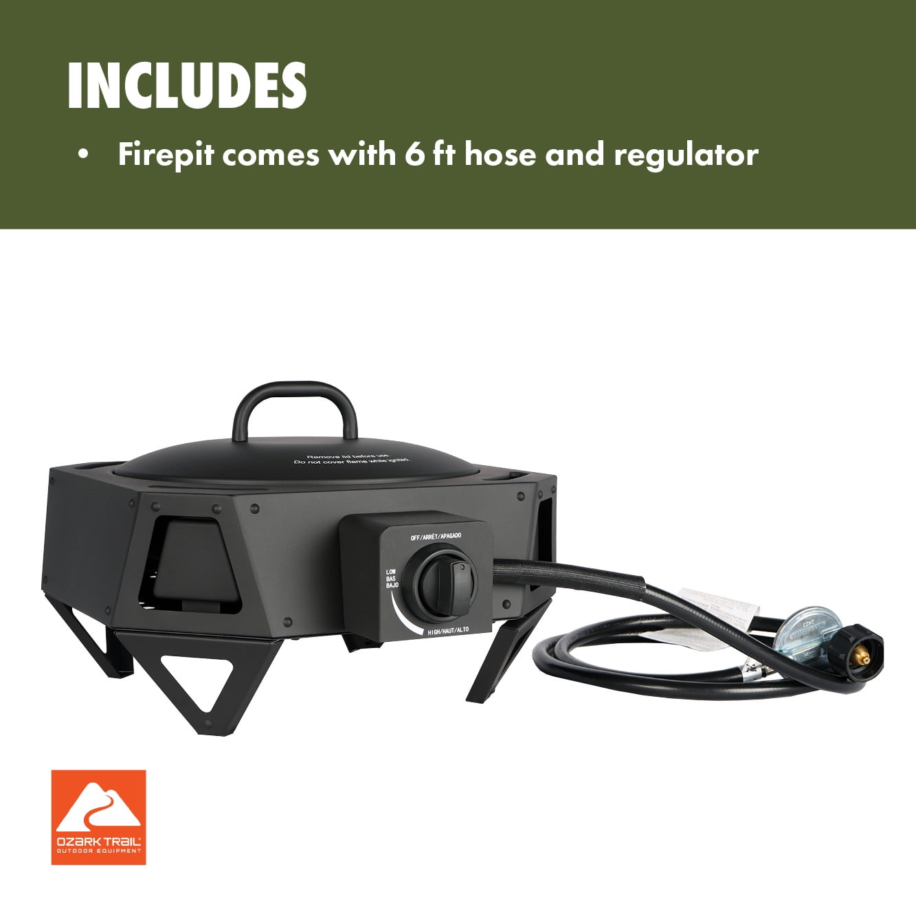 Ozark Trail 15" 54,000 BTU Propane Black Steel Portable Fire Pit with Locking Lid