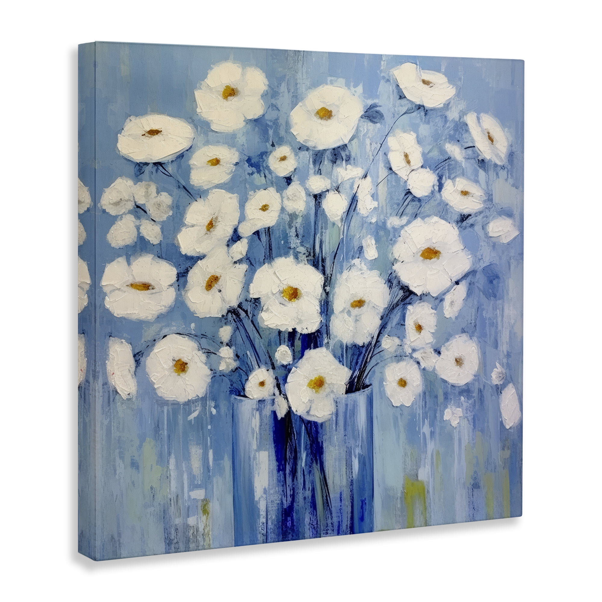 Stupell Industries Bold Blooms on Blue Plants & Flowers Painting Wrapped Canvas Art Print Wall Art, 30 x 30