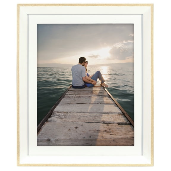 Malden International Designs 8x10/9x11 White and Natural Deep-Set Bevel Matted Picture Frame