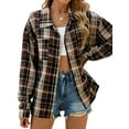 thumbnail image 3 of Womens Button Down Flannel Shirts Long Sleeve Plaid Shackets Business Casual Blouse Top Dark Brown XL, 3 of 9
