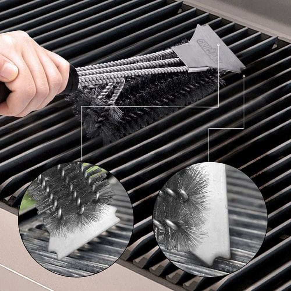 Met Lux 18.5-inch Grill Brush, 1 Durable Grill Cleaning Tool - Triple Head Brush, for All Types of Grills, Silver Stainless Steel 201 Grill Accessory