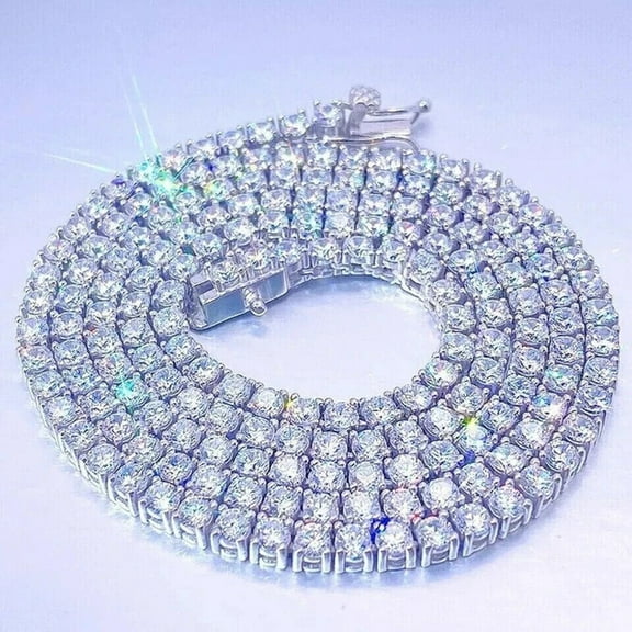 3MM 14k White Gold Plated 25 Ct Round Lab Created Diamond Men's Tennis Necklace 20"
