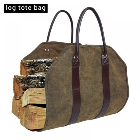 

Large Canvas Log Tote Bag Carrier Indoor Fireplace Firewood Totes Log Holders Woodpile Rack Fire Wood Carriers Carrying for Outdoor Tubular Birchwood Stand by Hearth Stove Tools Set Basket