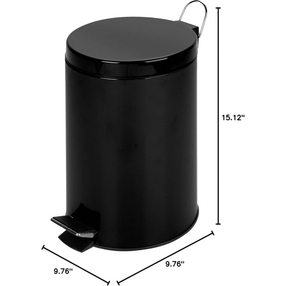 Black Step Trash Can with Lid, 12 Liter / 3 Gallon Pedal Garbage Bin, Small Wastebasket for Bathroom, Bedroom, Office