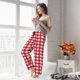 thumbnail image 5 of Balery Red Checkboard Pantalones de pijama para mujer, pijamas ultraligeros, pantalones de estar por casa-Small, 5 of 6