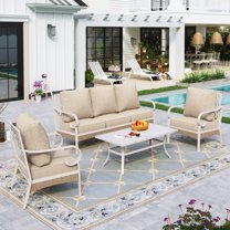 Sophia&William 4 Piece Patio Conversation Set Outdoor Furniture Sofa Set with Fixed Chair, Beige