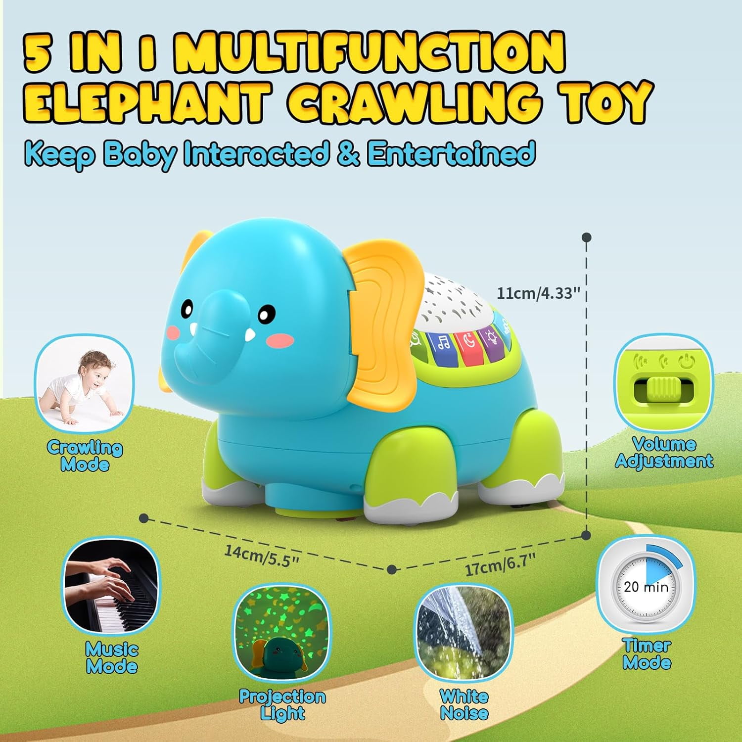 BTEPSGA Baby Crawling Toys 6-12 Months, Musical Moving Toys for Boys & Girls, 0-6 Months Montessori Infant Toys, Gifts for Newborn First Birthday