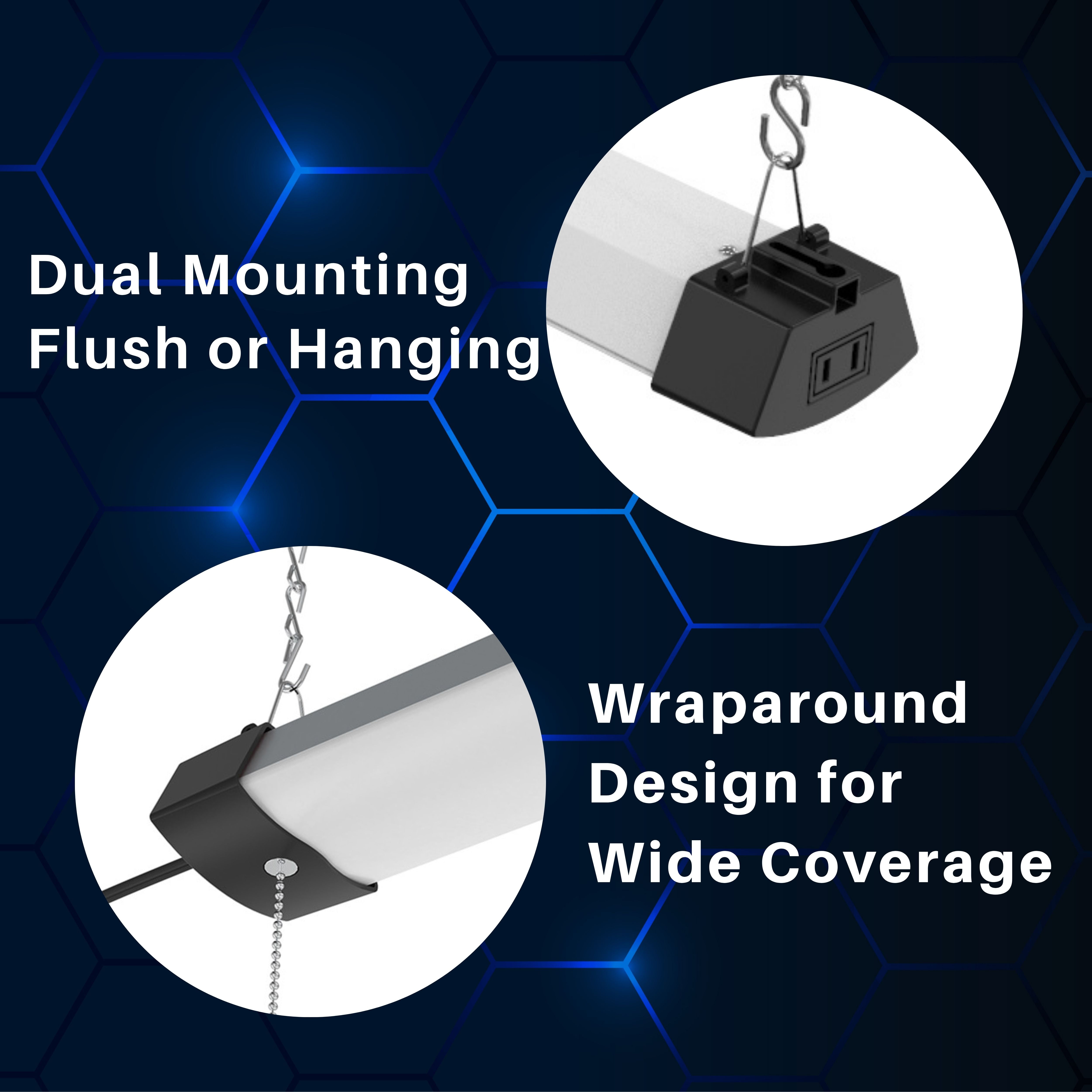 DYMOND 4FT 40W LED Shop Light Fixture Wraparound with Pull Chain Daylight White 5000K for Garage Workshop Basement