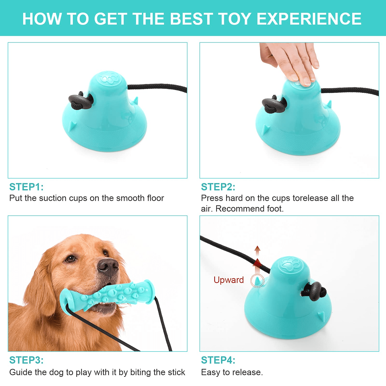 ULEFIX Suction Cup Dog Toy for Aggressive Chewers Large Breed Interactive  Tug of War Indestructible Dog Puzzle Toys Blue