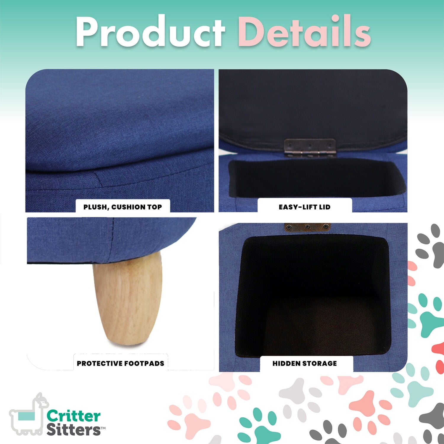 Critter Sitters 15-In. Seat Height Denim Blue Triceratops Dinosaur Animal-Shaped Storage Ottoman for Nursery, Bedroom, and Playroom