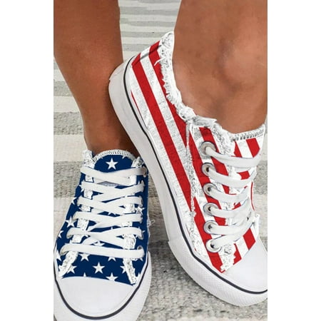 

Blue American Flag Lace-up Canvas Flat Shoes